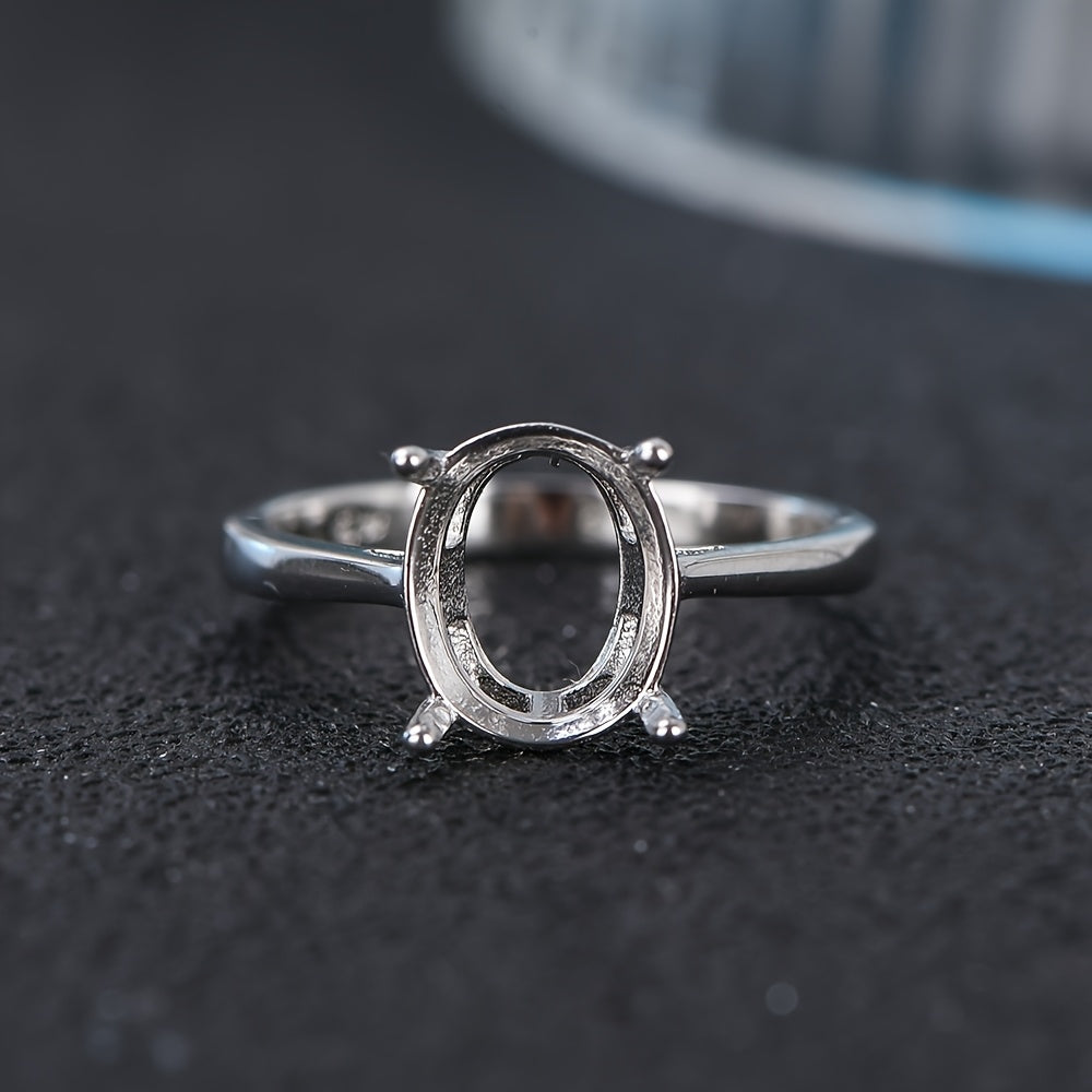 925 Silvery 8x10 Simple Four-Prong Engagement Ring Blank Band - Ideal for Custom Engraving & Personalization, Jewelry Making Essentials, Blank Band Jewelry|Minimalist Ring Design|Durable Metal Band, Blank Rings