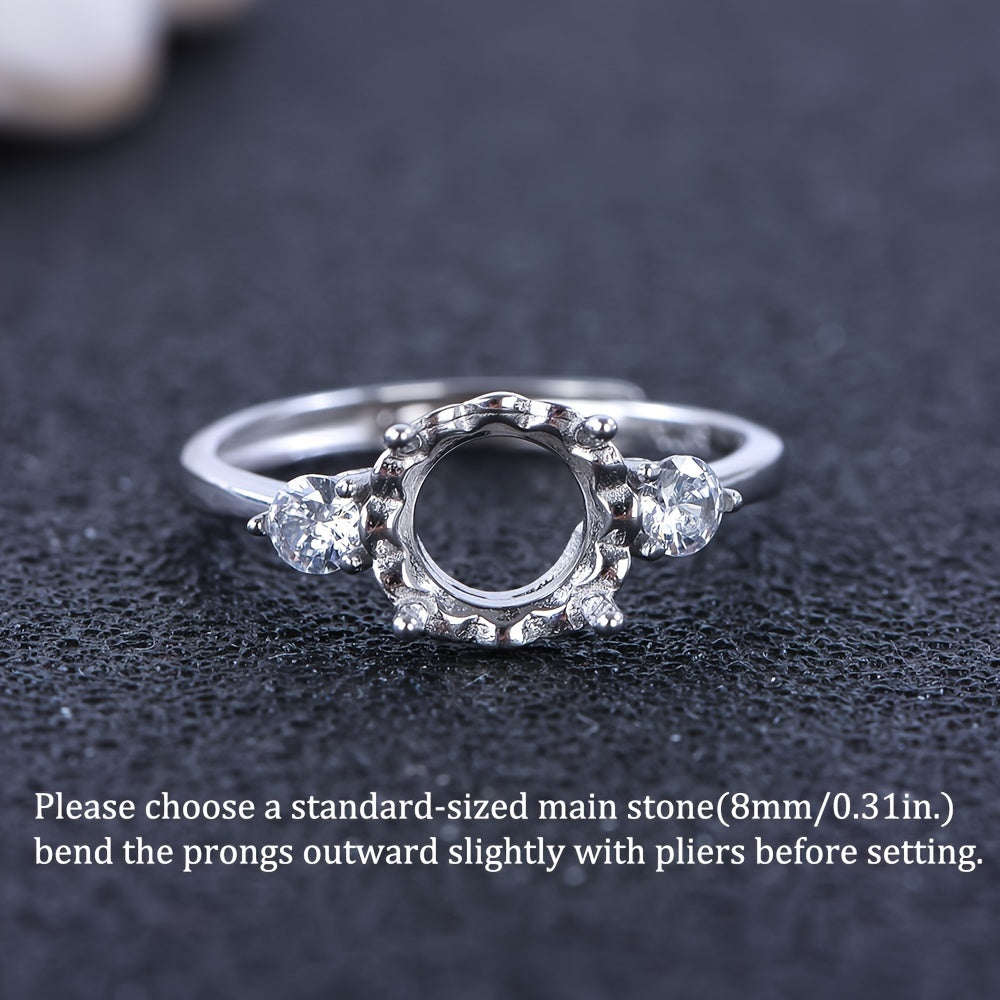 WEATIAPO 925 Silver Ring Blank - Sleek, Minimalist Design with Sparkling Gemstone Accents, Perfect for Custom Engraving, Customizable Ring|Minimalist Ring|S925 Silver Ring