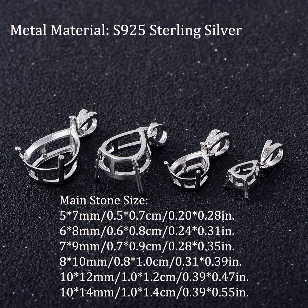 5*7-10*14mm Teardrop Pendant Blank Setting, Multiple Stone Sizes, S925 Sterling Silvery, Handmade DIY Women's Pendant Accessory, Jewelry Making