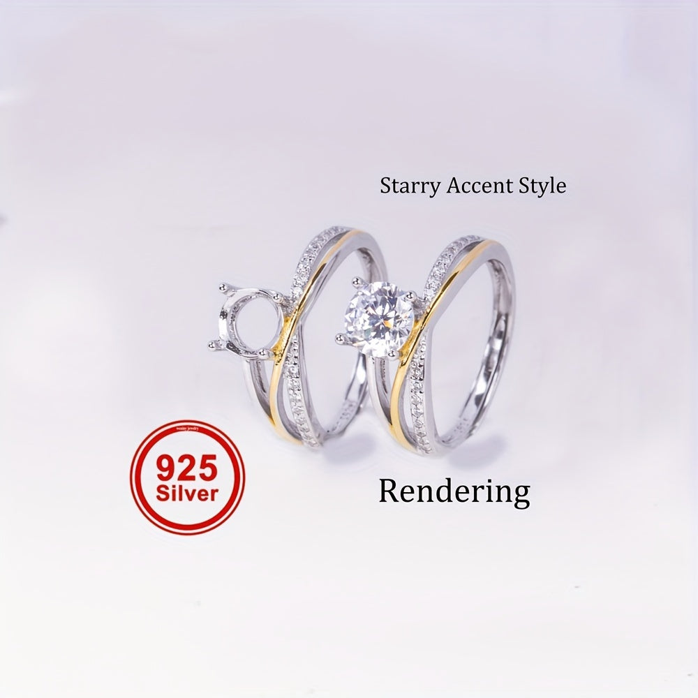 WEATIAPO S925 Sterling Silveryy Two-Tone Craft Ring Base with Starry Accents - Jewelry Making Supplies