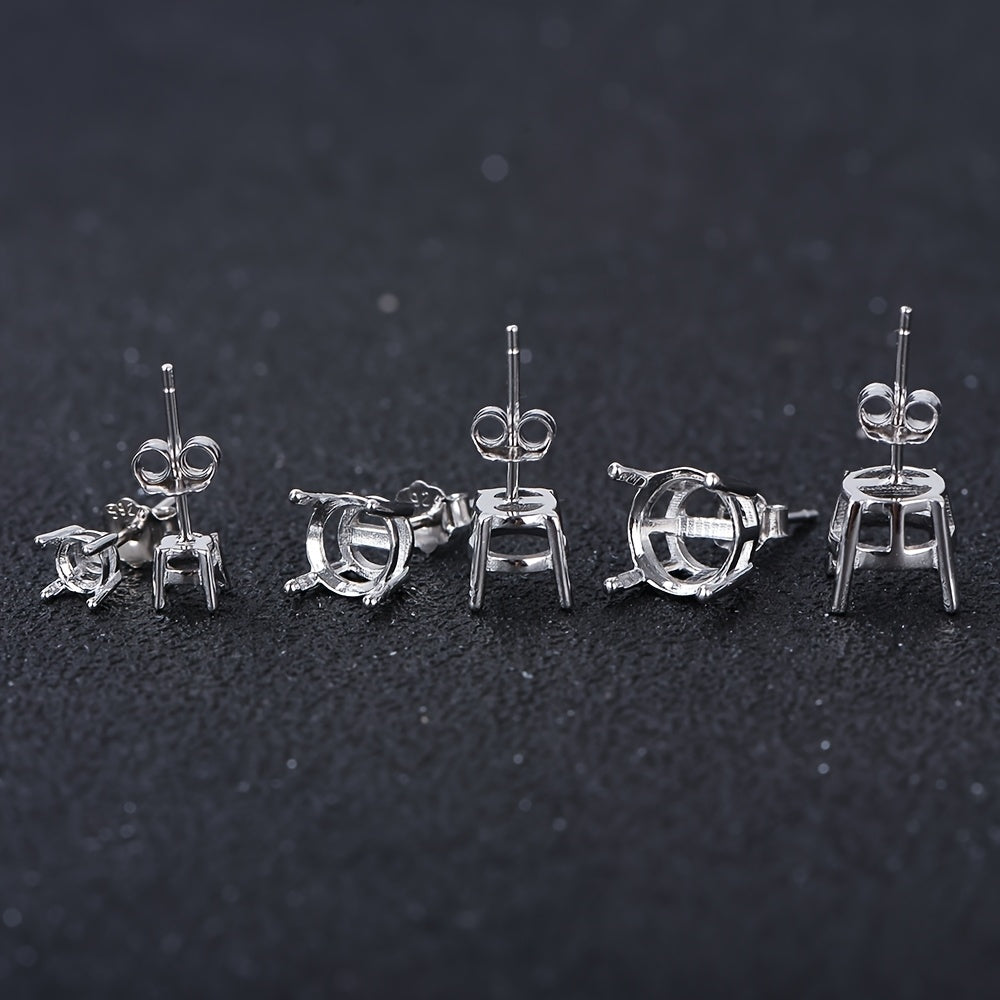 S925 Silver 4-Prong Earring Settings for DIY Jewelry Making - Round 4mm to 10mm Stone Mounts - Minimalist Stud Earring Backs for Handmade Jewelry Accessories