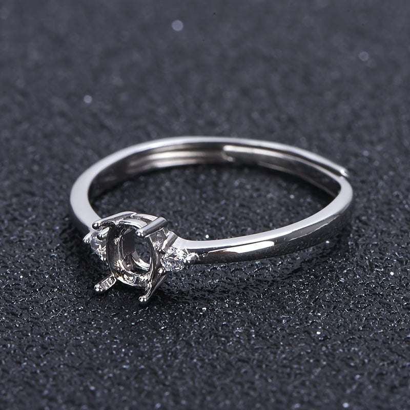 WEATIAPO S925 Silvery Simple Ring Base with Cubic Zirconia - Elegant Minimalist Design for Personalized Jewelry Making, Jewelry Making Base|Minimalist Ring Design|Durable Zirconia Stone, Ring Base