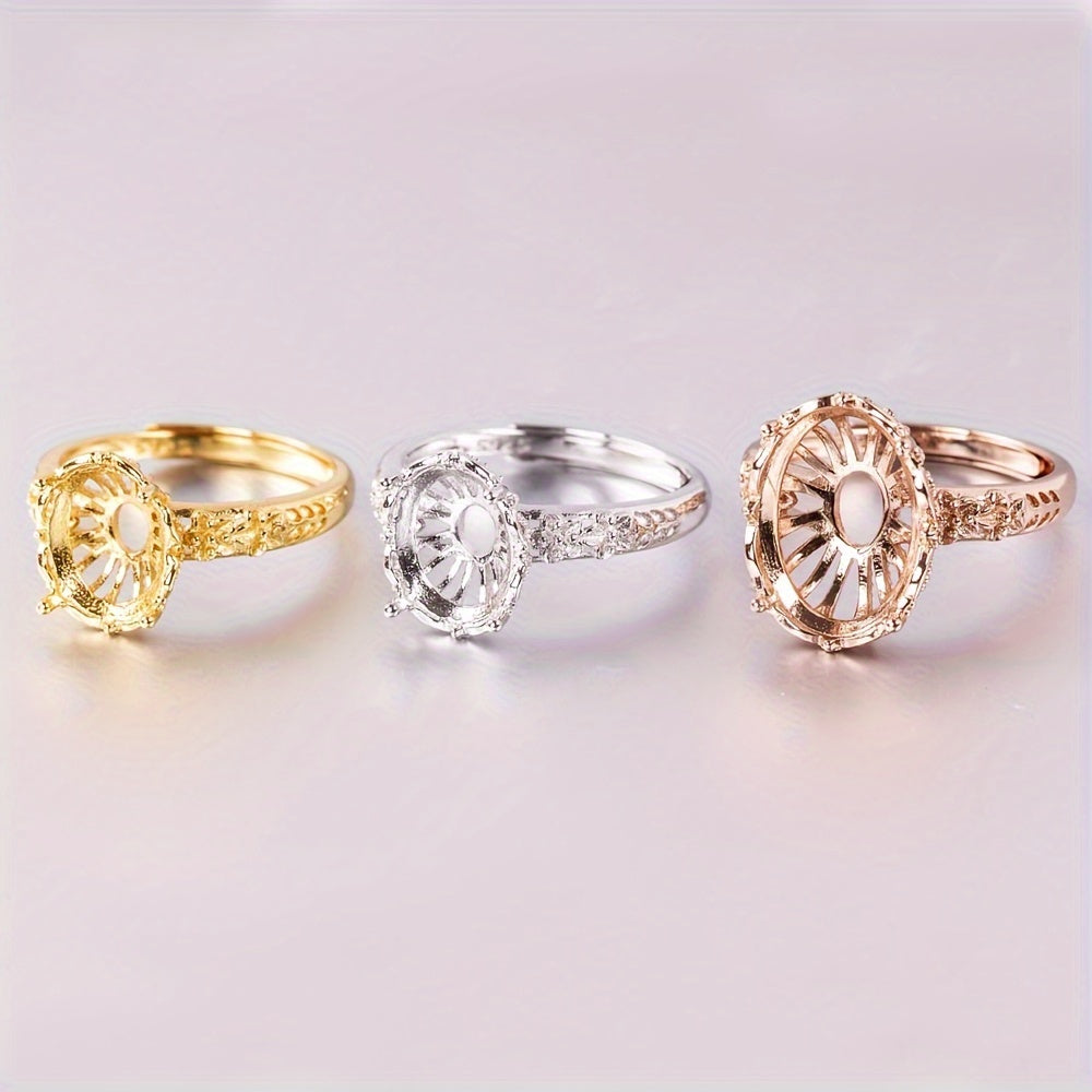 1pc 8*10-10*14mm Size Ring Mounting S925 Sterling Silver Four-Prong Exquisite Flower Style Ring Open Bezel Setting Suitable For Handmade Jewelry Making