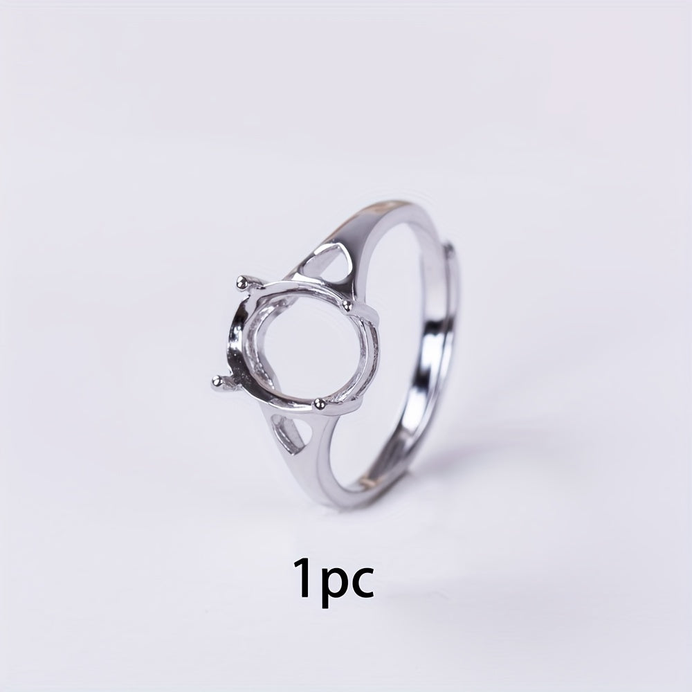 WEATIAPO S925 Sterling Silvery Heart-Shaped Ring Base for Jewelry Making, 6*8-10*14 Simple Ring Base, Silvery Material, Weitian