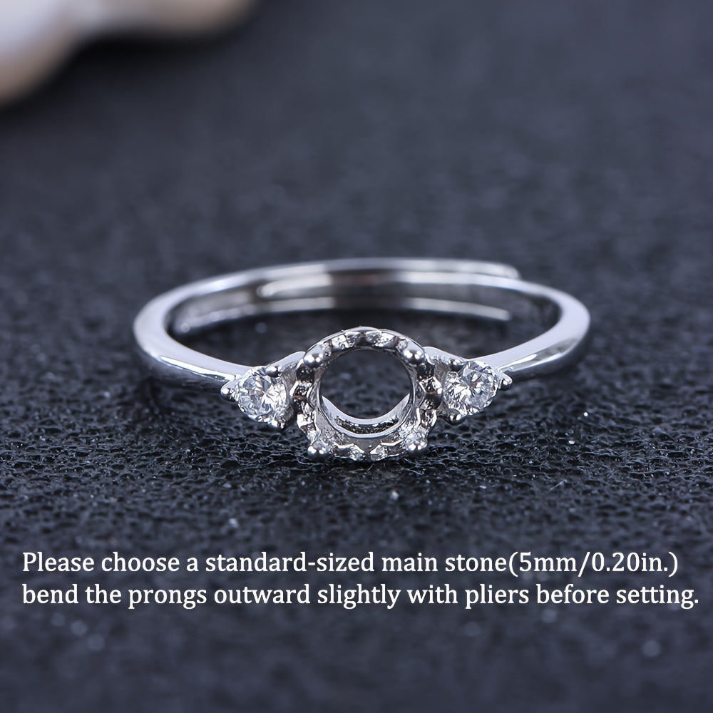 WEATIAPO 925 Silver Ring Blank - Sleek, Minimalist Design with Sparkling Gemstone Accents, Perfect for Custom Engraving, Customizable Ring|Minimalist Ring|S925 Silver Ring