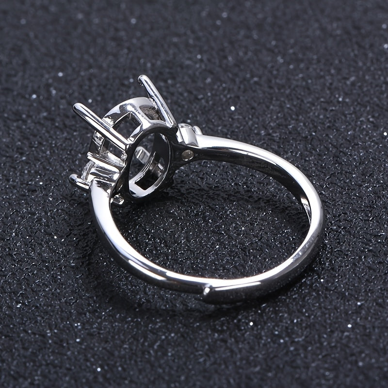 WEATIAPO S925 Silvery Simple Ring Base with Cubic Zirconia - Elegant Minimalist Design for Personalized Jewelry Making, Jewelry Making Base|Minimalist Ring Design|Durable Zirconia Stone, Ring Base