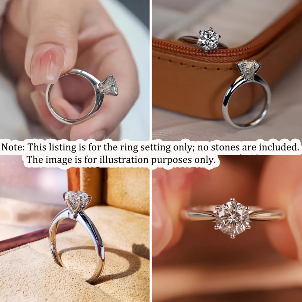 1-3ct Classic Six-Prong Solid Fixed Ring Setting, S925 Sterling Silver Material, Simple DIY Ring Accessory, Jewelry Making