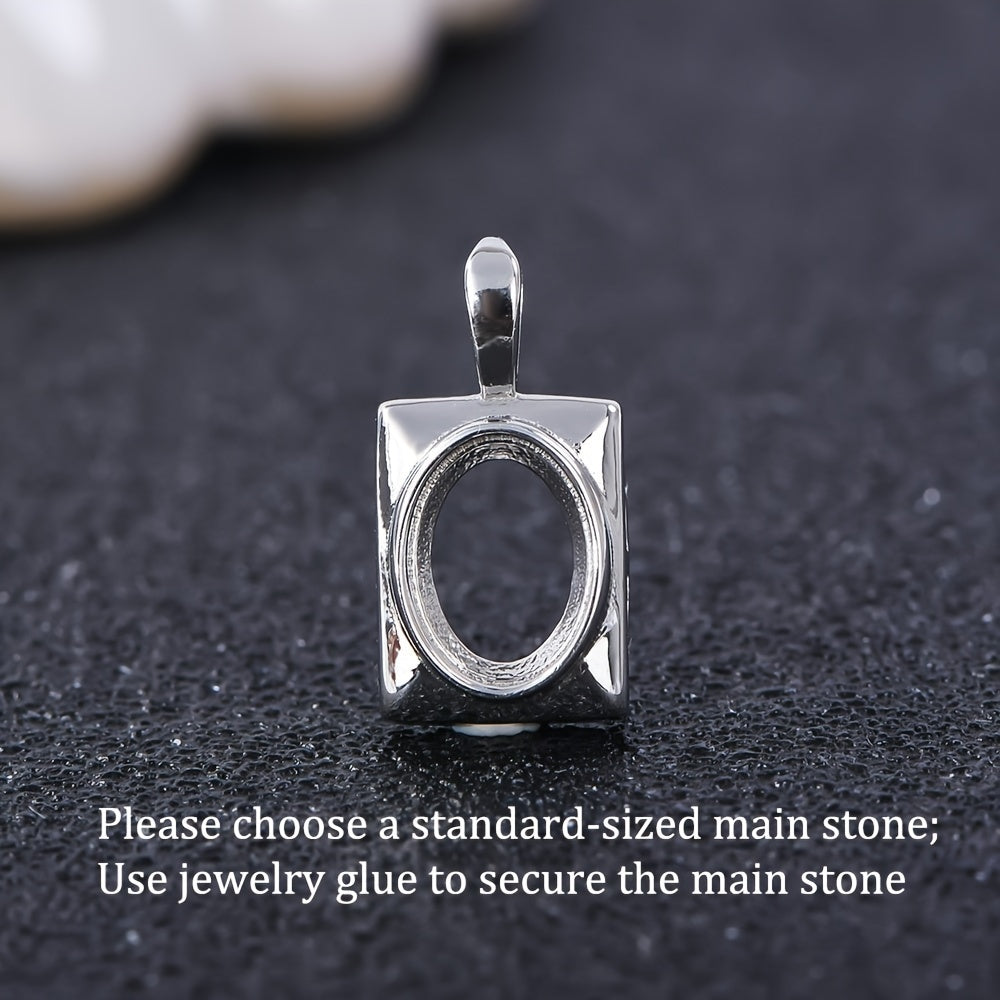 6x8 Simple Bezel Pendant Setting, 925 Silvery, Suitable for Handmade DIY Necklaces, Jewelry Making