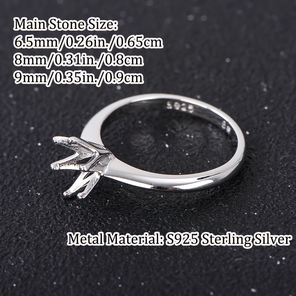 1-3ct Classic Six-Prong Solid Fixed Ring Setting, S925 Sterling Silver Material, Simple DIY Ring Accessory, Jewelry Making