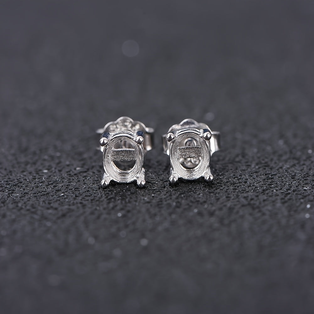 1 Pair Oval 4-Prong Silvery Golden Rose Golden Color Solid 925 Sterling Silvery Stud Earring Settings DIY Jewelry Supplies, Jewelry Making