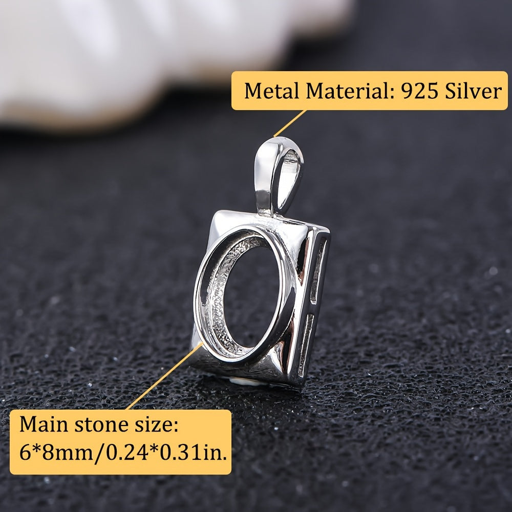 6x8 Simple Bezel Pendant Setting, 925 Silvery, Suitable for Handmade DIY Necklaces, Jewelry Making