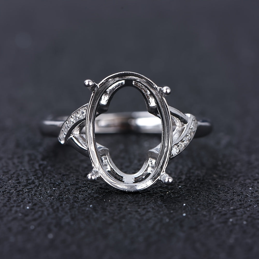 10x14mm Oval Ring Setting S925 Silver Material Simple Women's DIY Jewelry Ring Accessory, Jewelry Making