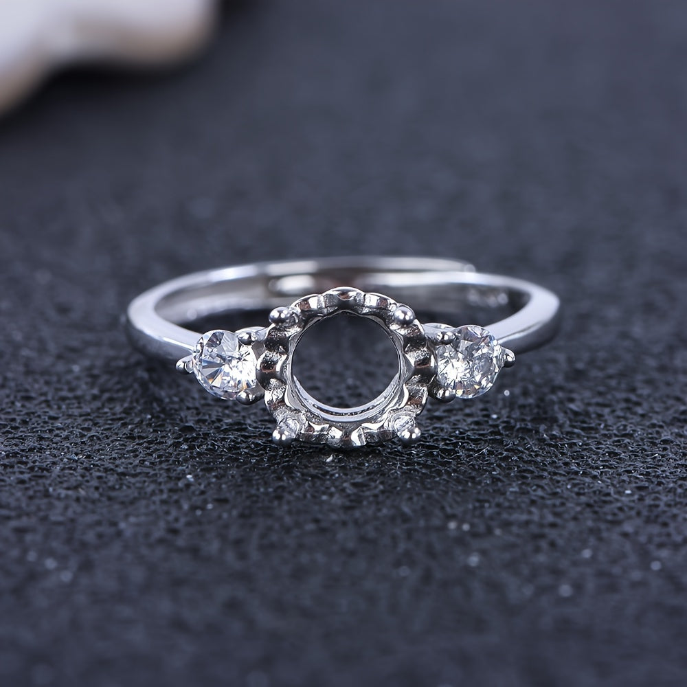 WEATIAPO 925 Silver Ring Blank - Sleek, Minimalist Design with Sparkling Gemstone Accents, Perfect for Custom Engraving, Customizable Ring|Minimalist Ring|S925 Silver Ring