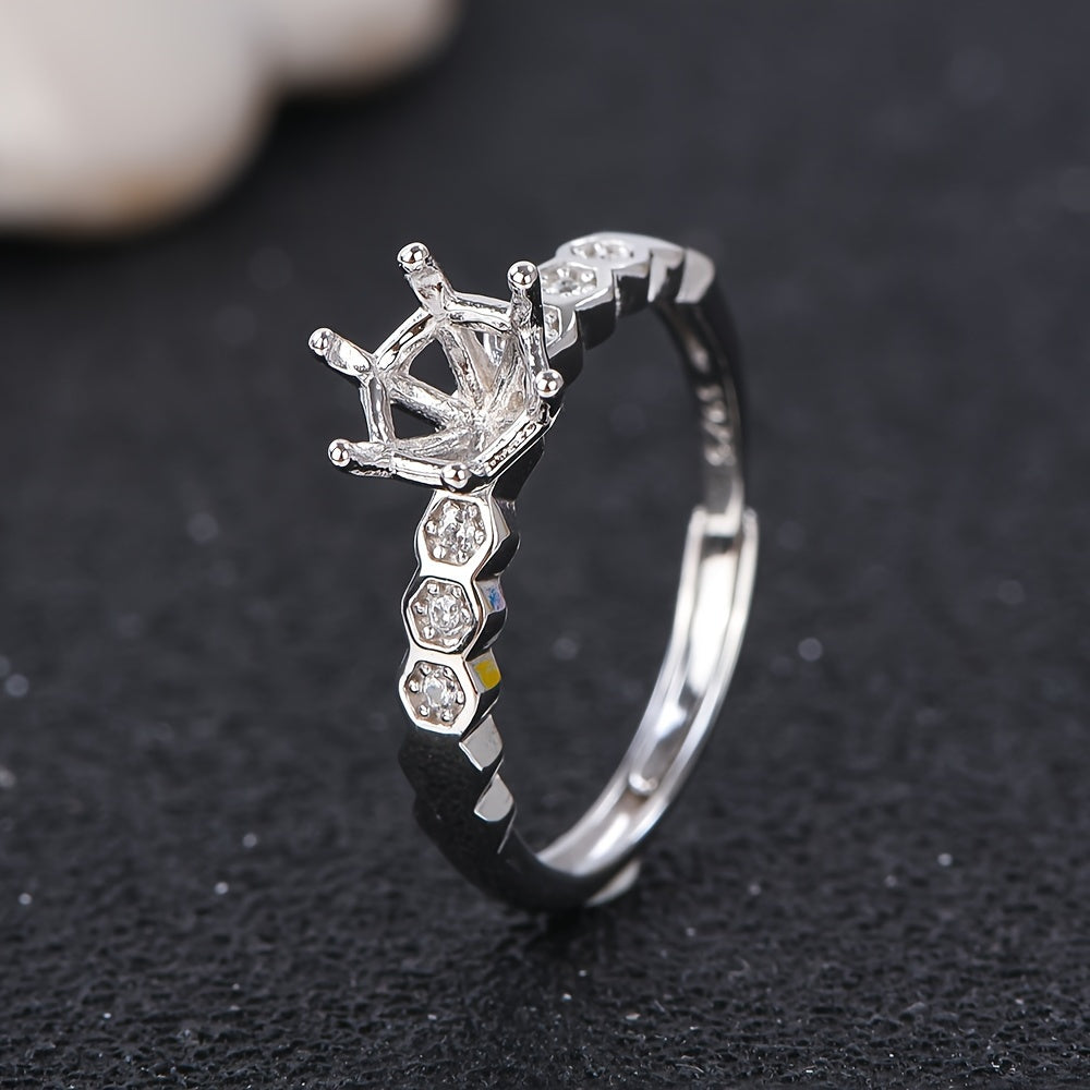 1pc 5-9mm Size Honeycomb Style Ring Shank Setting, 925 Silver Material, for DIY Handmade Jewelry, Jewelry Findings