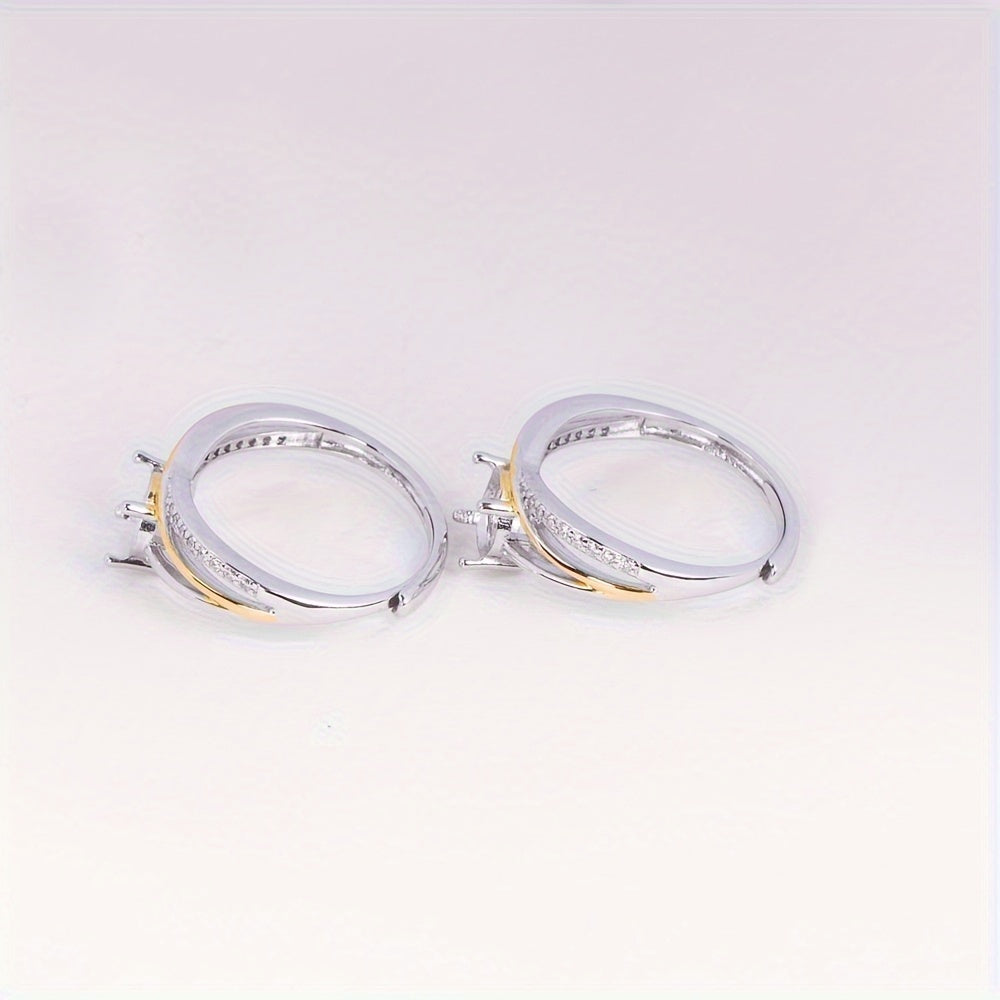 WEATIAPO S925 Sterling Silveryy Two-Tone Craft Ring Base with Starry Accents - Jewelry Making Supplies