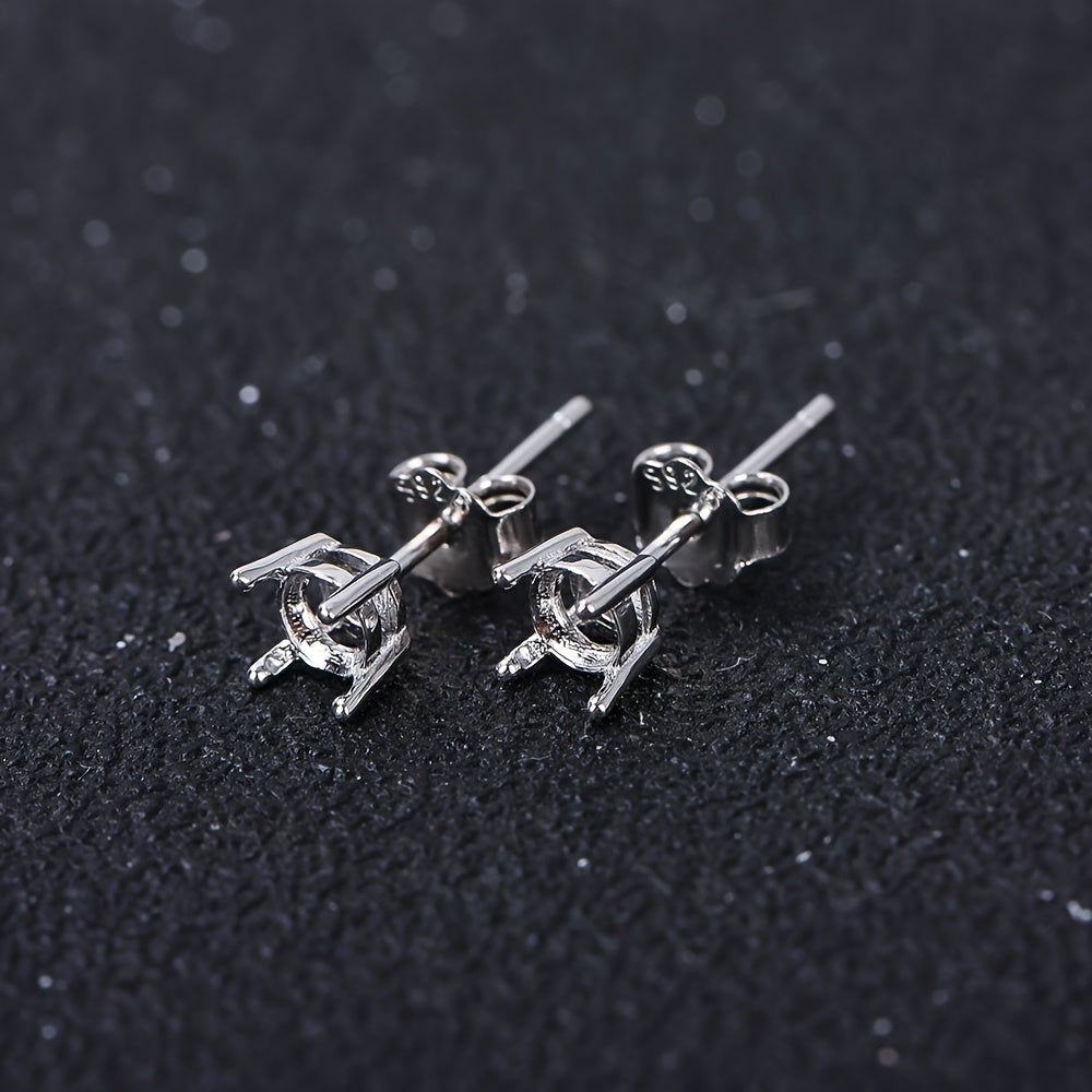 S925 Silver 4-Prong Earring Settings for DIY Jewelry Making - Round 4mm to 10mm Stone Mounts - Minimalist Stud Earring Backs for Handmade Jewelry Accessories