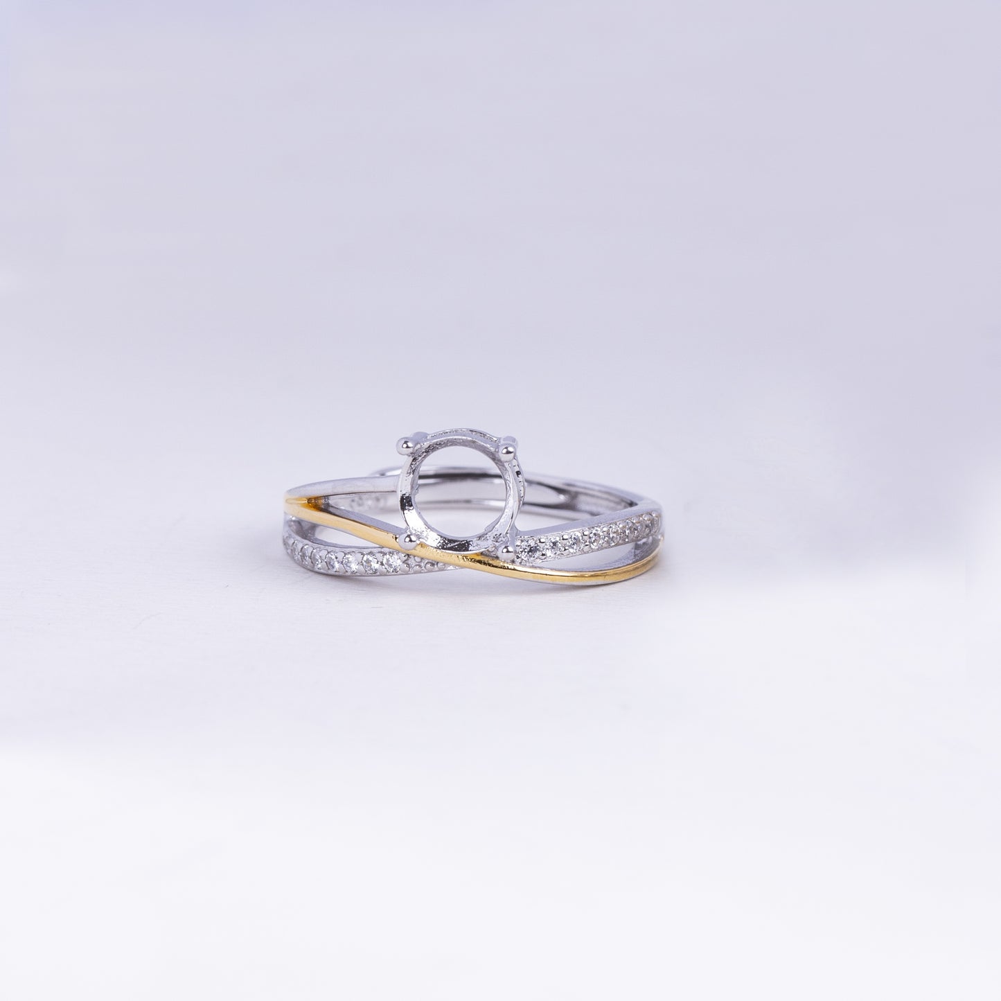 WEATIAPO S925 Sterling Silveryy Two-Tone Craft Ring Base with Starry Accents - Jewelry Making Supplies