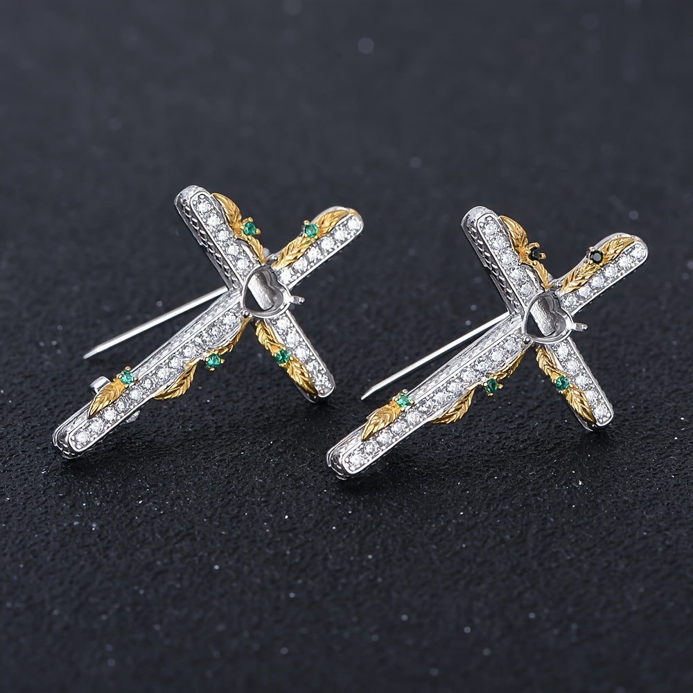 925 Silvery Cross Pendant Base with Cubic Zirconia - Elegant Jewelry Making DIY Kit for Fashion Accessories, Versatile for Brooches and Pins, Jewelry Making Kit|Elegant Accessory|Durable Zirconia, Jewelry Making Supplies
