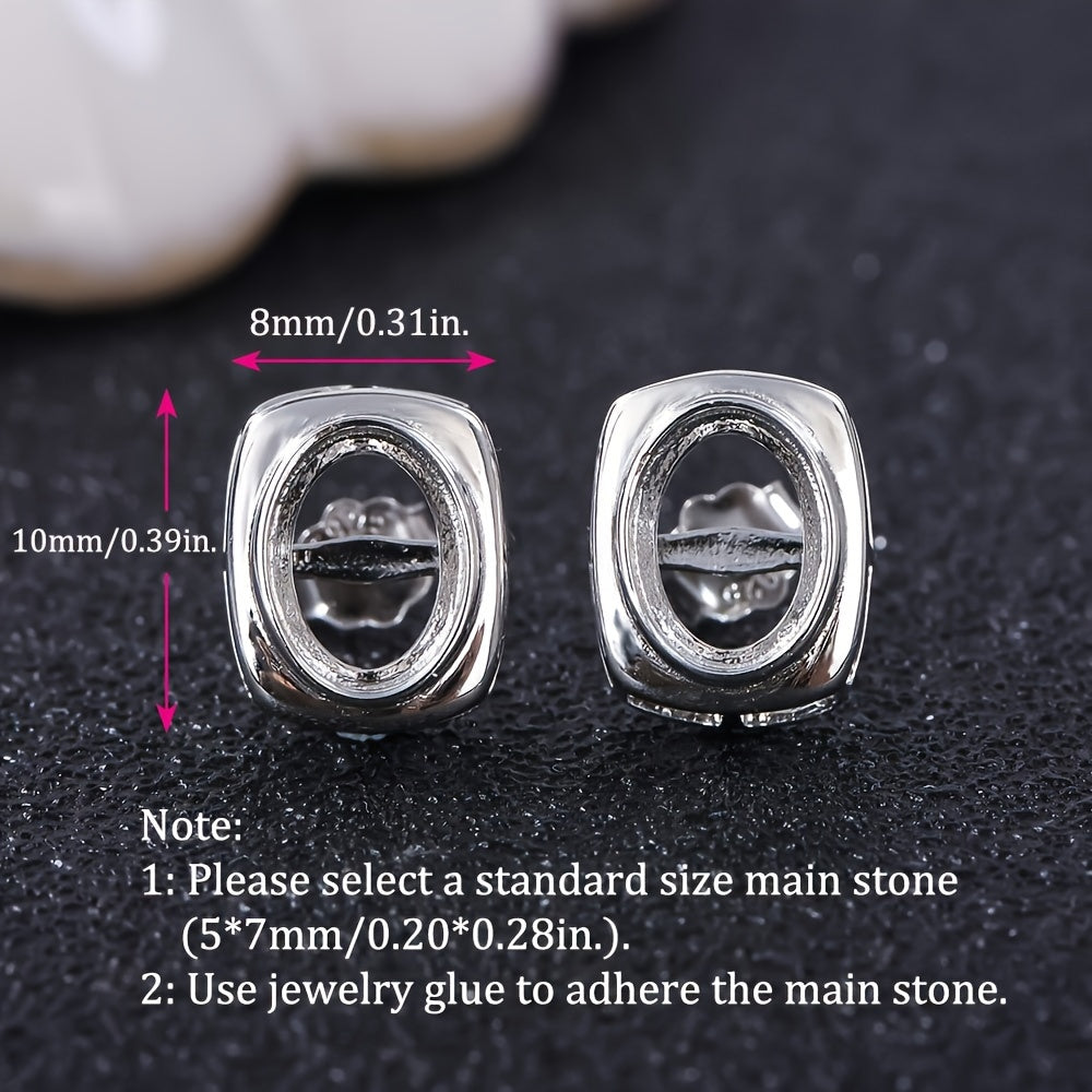 4*6-6*8 Simple Bezel Stud Earring Settings, S925 Sterling Silver, Suitable for Handmade DIY Earrings, Jewelry Findings