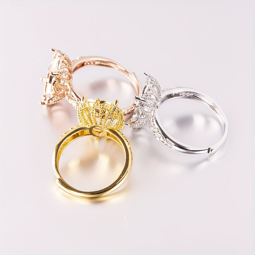 1pc 8*10-10*14mm Size Ring Mounting S925 Sterling Silver Four-Prong Exquisite Flower Style Ring Open Bezel Setting Suitable For Handmade Jewelry Making