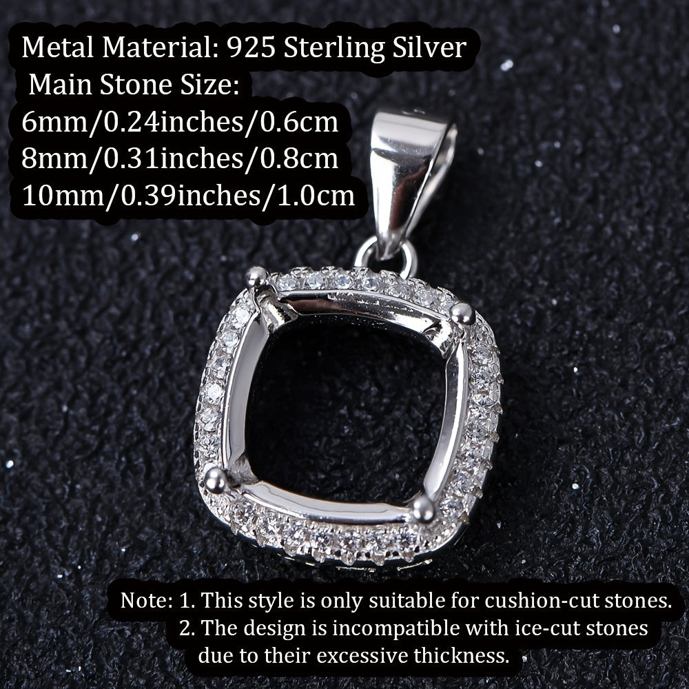S925 Silver Minimalist Pendant Setting for 10mm Cushion-Cut Stones - Jewelry Making DIY Accessories