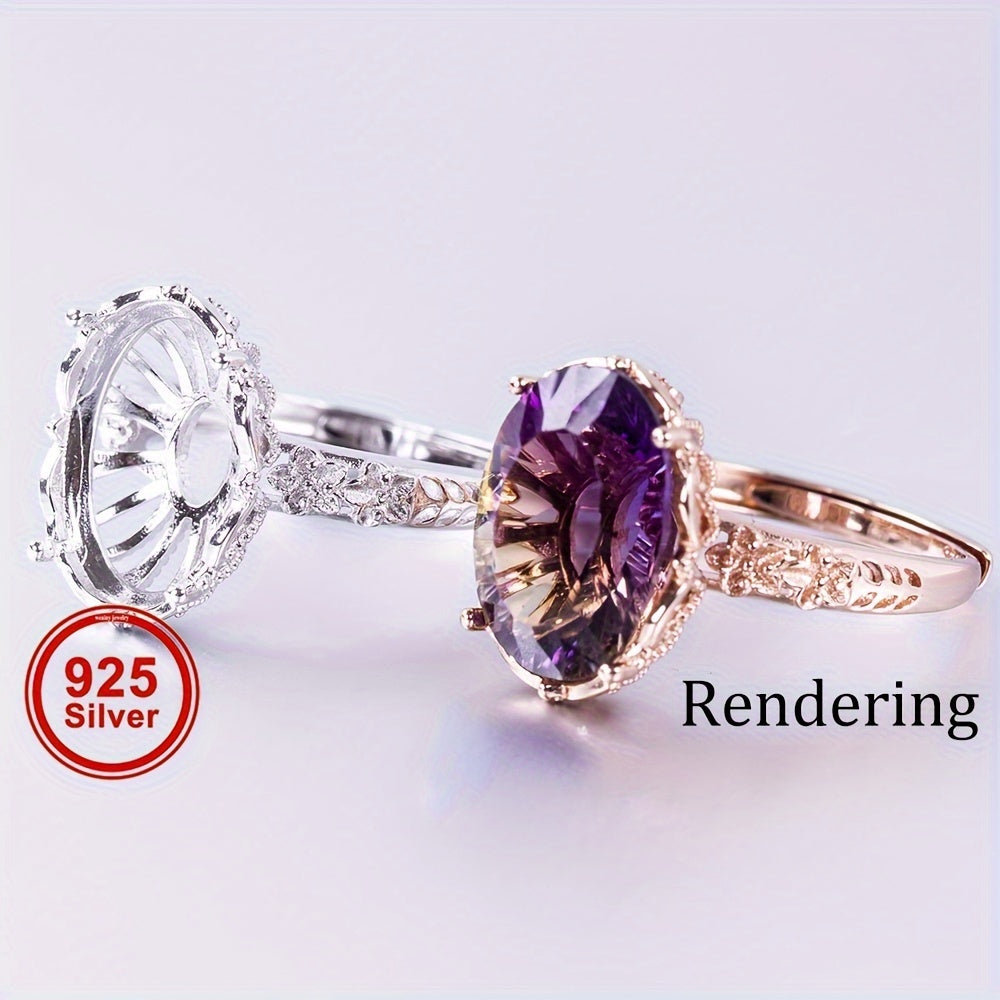 1pc 8*10-10*14mm Size Ring Mounting S925 Sterling Silver Four-Prong Exquisite Flower Style Ring Open Bezel Setting Suitable For Handmade Jewelry Making