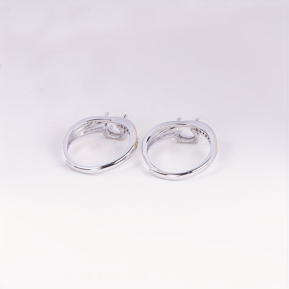 WEATIAPO S925 Sterling Silveryy Two-Tone Craft Ring Base with Starry Accents - Jewelry Making Supplies