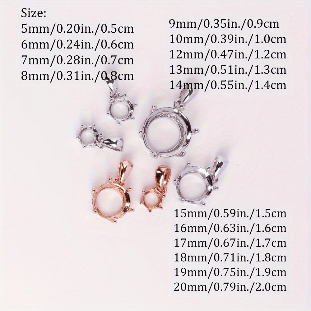 1pc 5-20mm Round 6 Prongs Pendant Settings Solid 925 Sterling Silvery Charm Bezel for Gemstone Rose Golden Plated