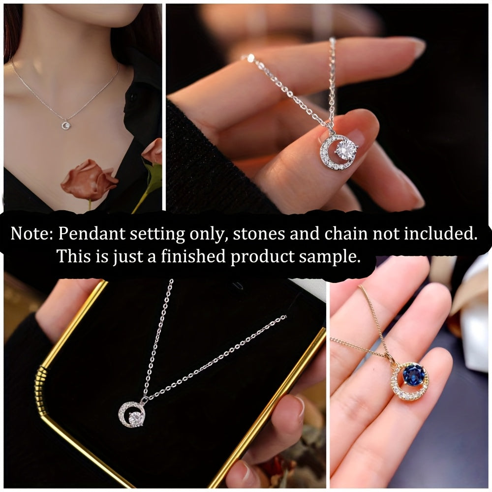 5-9mm Adjustable Pendant Mounting, S925 Sterling Silver Pendant Base, Women's Delicate Moon Design Jewelry Accessory