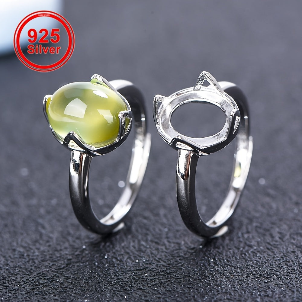 925 Sterling Silvery Material, 5x7mm to 10x14mm Mainstone, Simple Style Ring Setting, Suitable for Handcrafting Flat-bottomed stones, Minimalist Design for Women, Jewelry Making