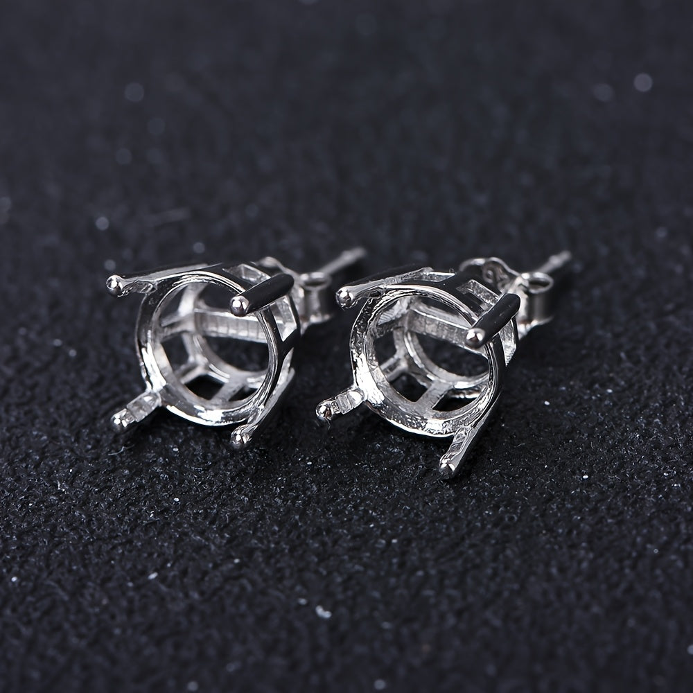 S925 Silver 4-Prong Earring Settings for DIY Jewelry Making - Round 4mm to 10mm Stone Mounts - Minimalist Stud Earring Backs for Handmade Jewelry Accessories