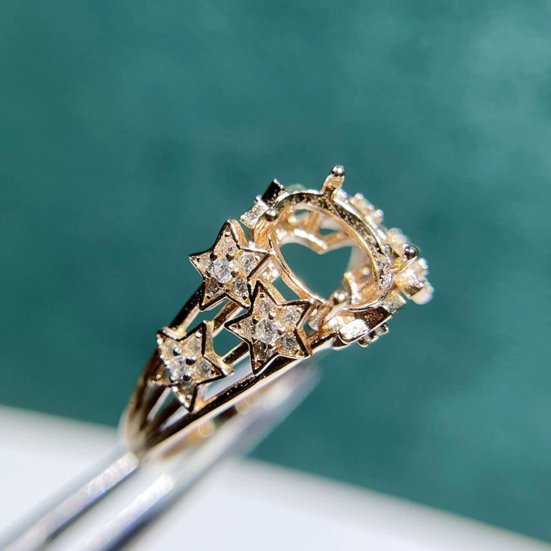 6×8mm / 7×9mm Oval S925 Silver Adjustable Star Ring Setting for Gemstone Mounting