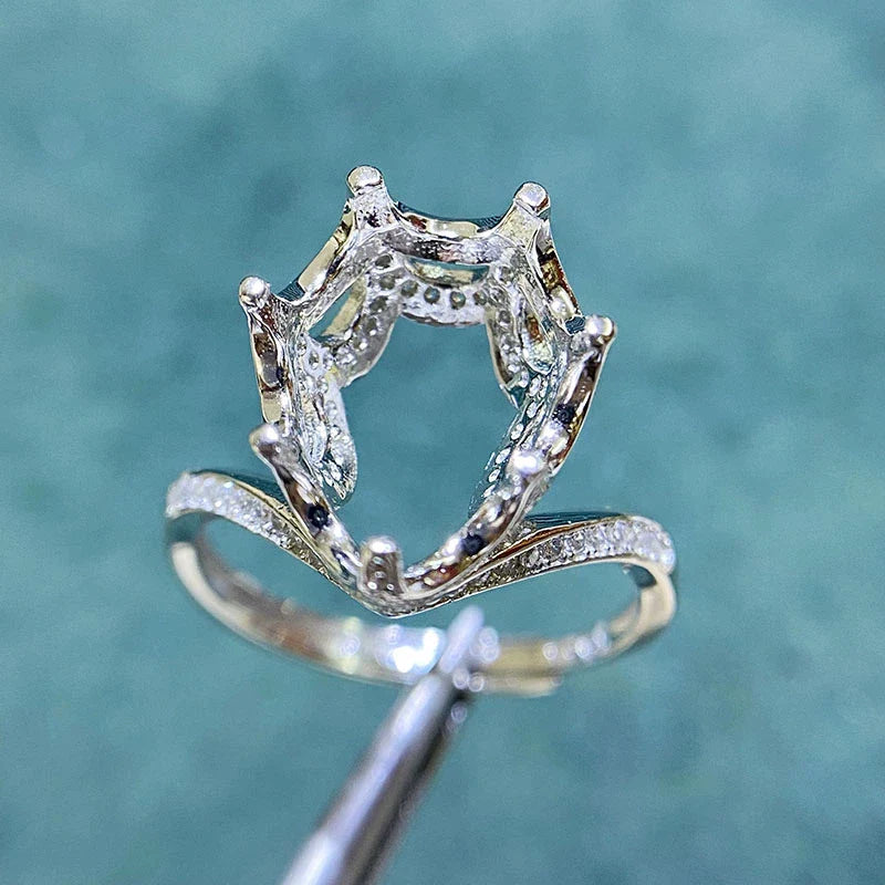 Pear 10×14 mm S925 Sterling Silver, 18K Gold Plated Ring Setting, Adjustable, Unset, For Women