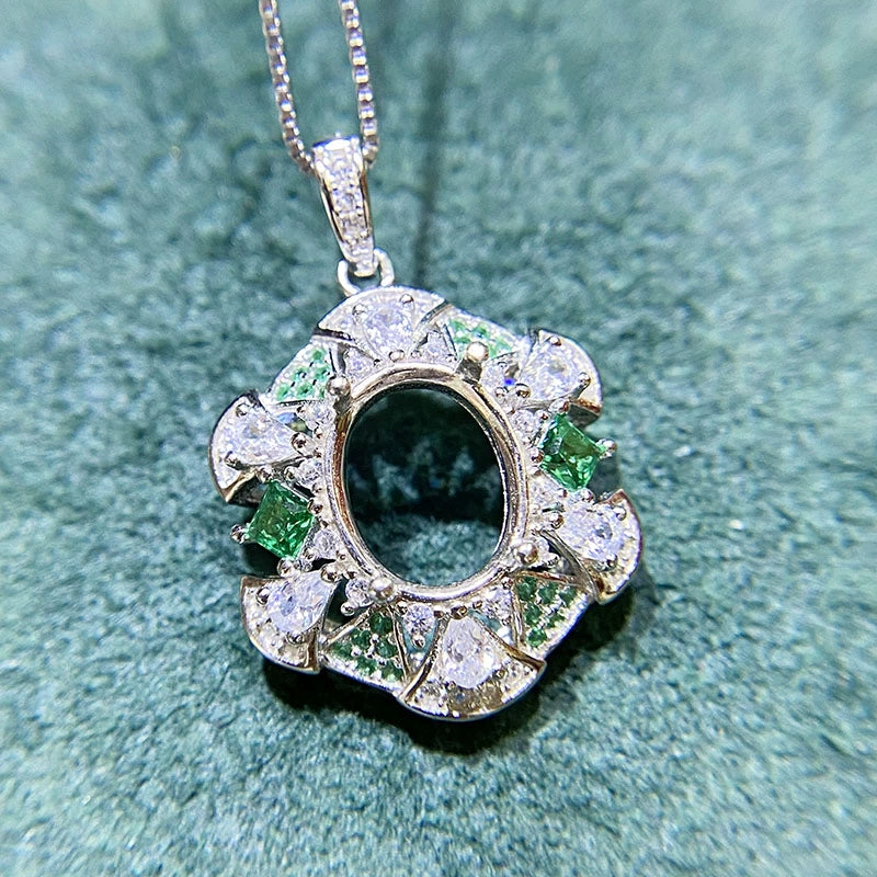 8×10mm Oval Adjustable S925 Silver Ring Pendant Setting