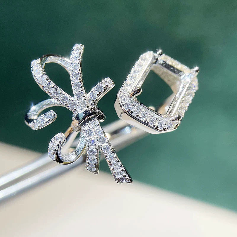 Square 6×8 mm S925 Sterling Silver Ring Setting, Unset Mount, For Women