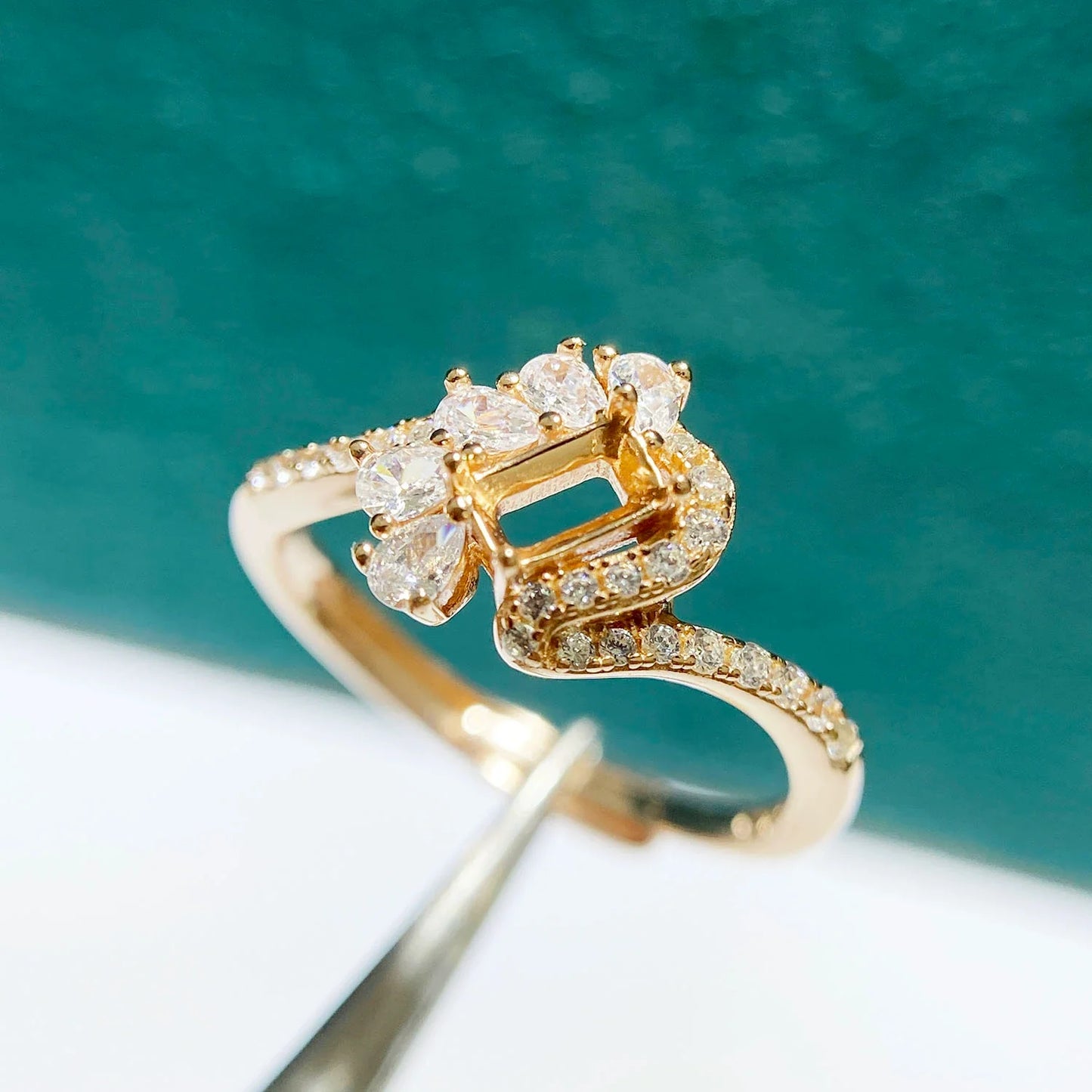 Square 3×5 mm Round 4mm S925 Sterling Silver Ring Setting, Unset, For Women