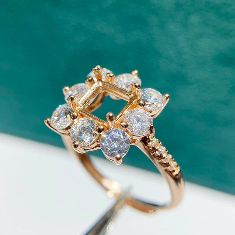 Square 6×6 mm S925 Sterling Silver Ring Setting, Adjustable, Unset, For Women, Fashion Style