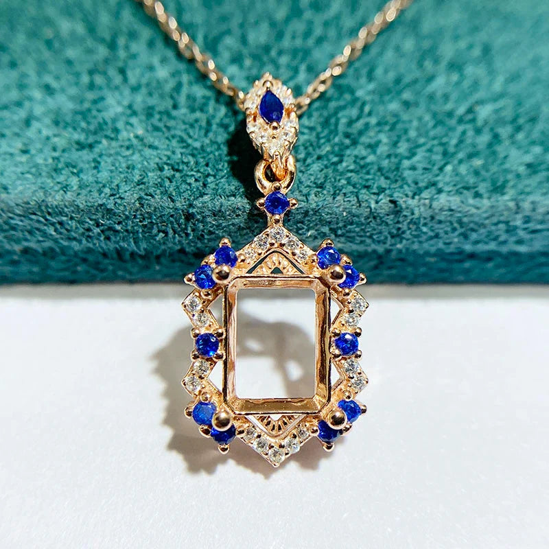 Rectangle 7×9 mm Pendant Base, S925 Sterling Silver, Unset, for Women