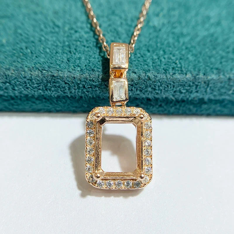 Square 7×9 mm S925 Sterling Silver Pendant Setting, Unset, For Women, Fashion Style