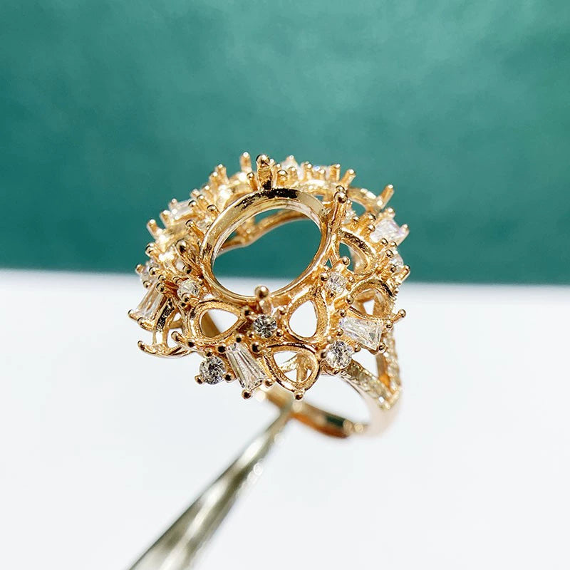 8×10mm Oval & 3×4mm Teardrop S925 Silver Adjustable Cluster Ring Setting for Gemstone Mounting