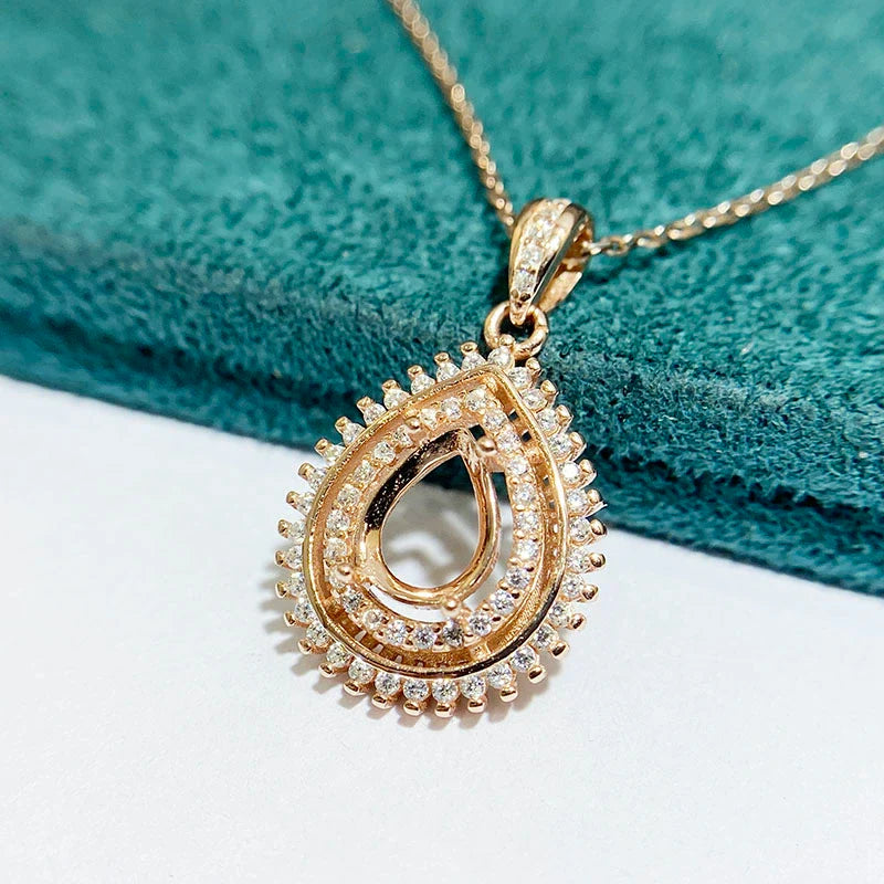 Pear 6×8 mm S925 Sterling Silver Pendant Setting, Unset, Fashion Style, Light Luxury