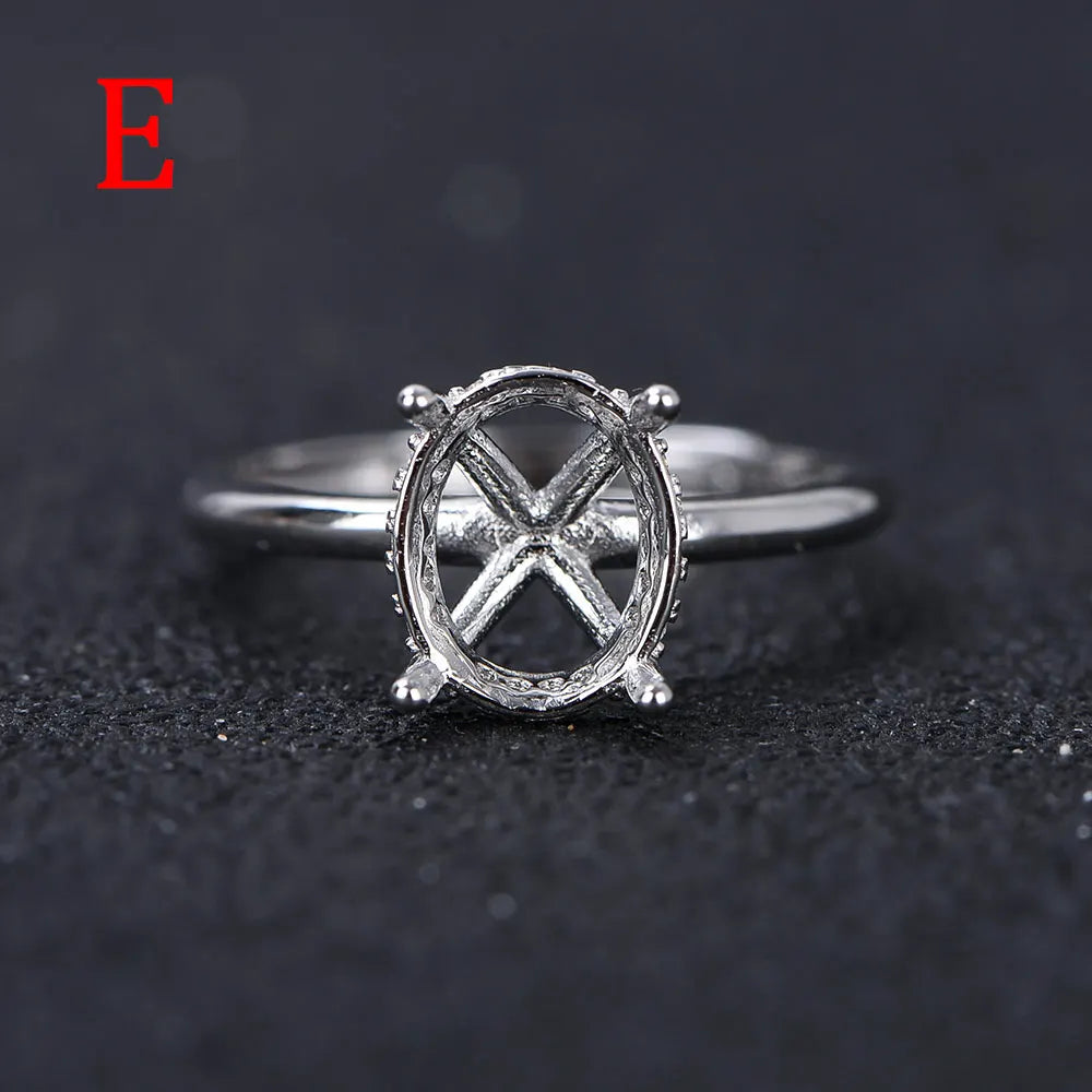 8x10mm S925 Sterling Silver Empty Ring Mount for DIY Jewelry - Multi-Styles Adjustable Prong Setting Gemstone Crafting Supplies