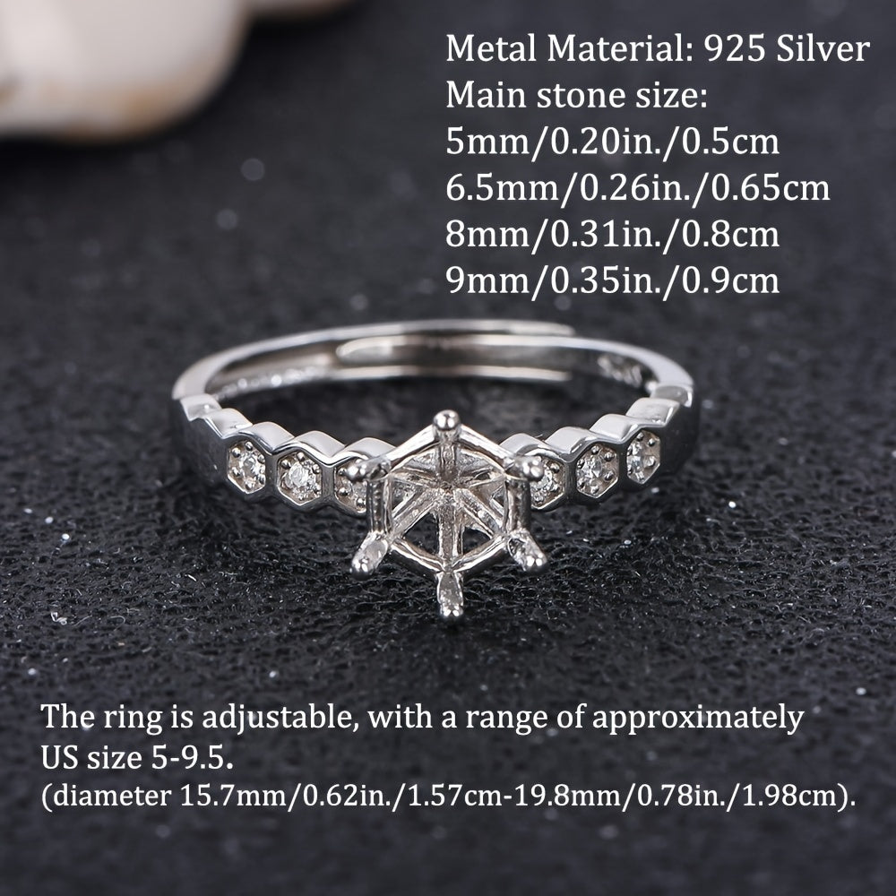 1pc 5-9mm Size Honeycomb Style Ring Shank Setting, 925 Silver Material, for DIY Handmade Jewelry, Jewelry Findings