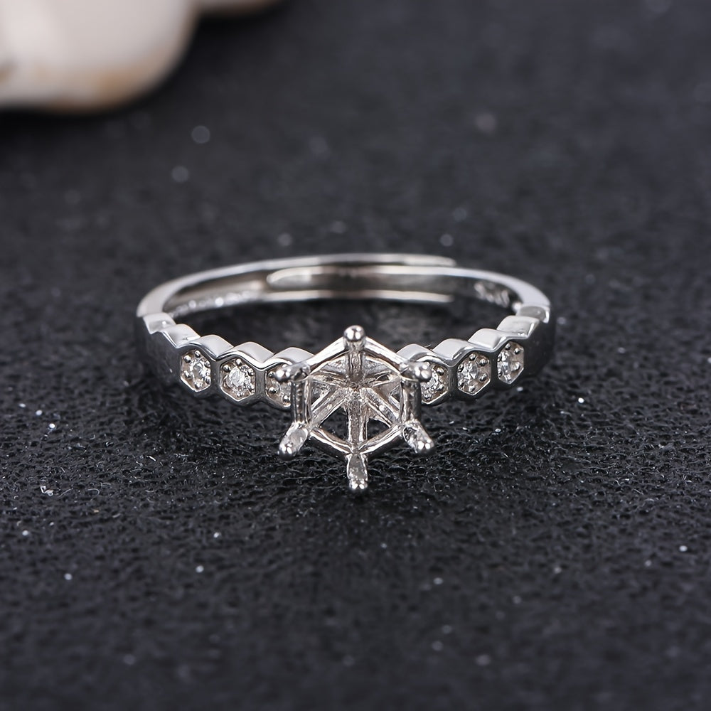 1pc 5-9mm Size Honeycomb Style Ring Shank Setting, 925 Silver Material, for DIY Handmade Jewelry, Jewelry Findings