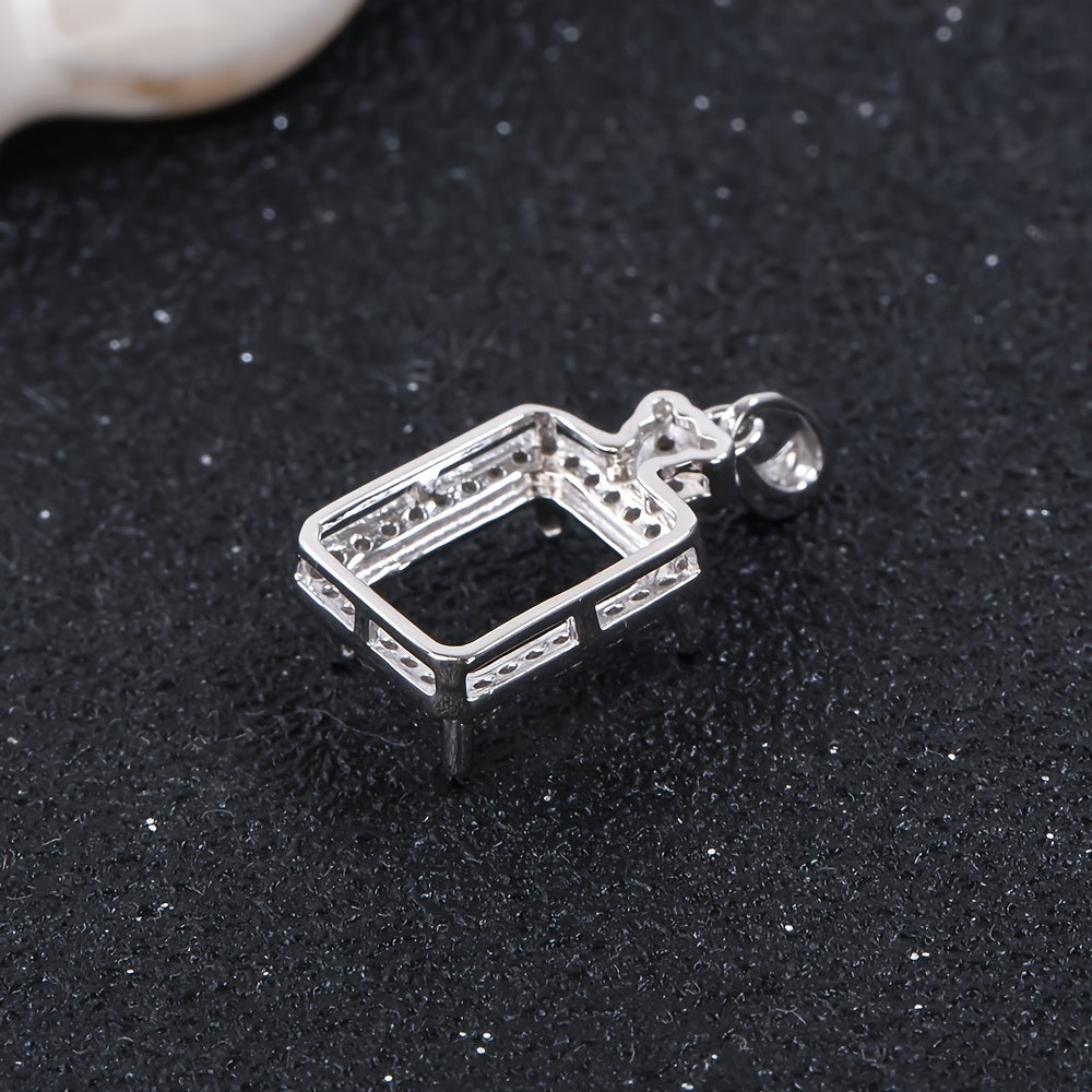 WEATIAPO S925 Silvery DIY Jewelry Pendant Base, 8x10mm Rectangular Setting for Women'S Bracelets and Necklaces, Exquisite Style, Synthetic Zirconia (Synthetic Cubic Zirconia) Setting, Weft, Jewelry Making Parts And Accessories