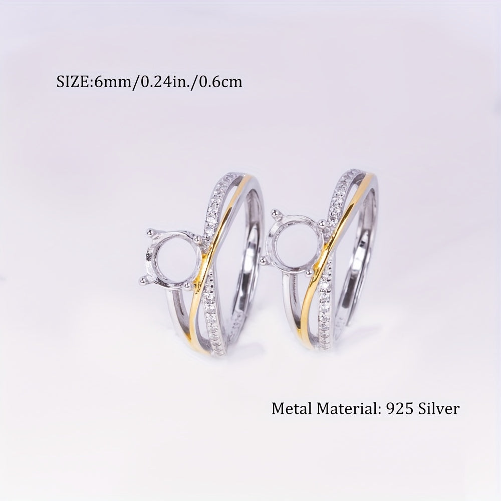WEATIAPO S925 Sterling Silveryy Two-Tone Craft Ring Base with Starry Accents - Jewelry Making Supplies