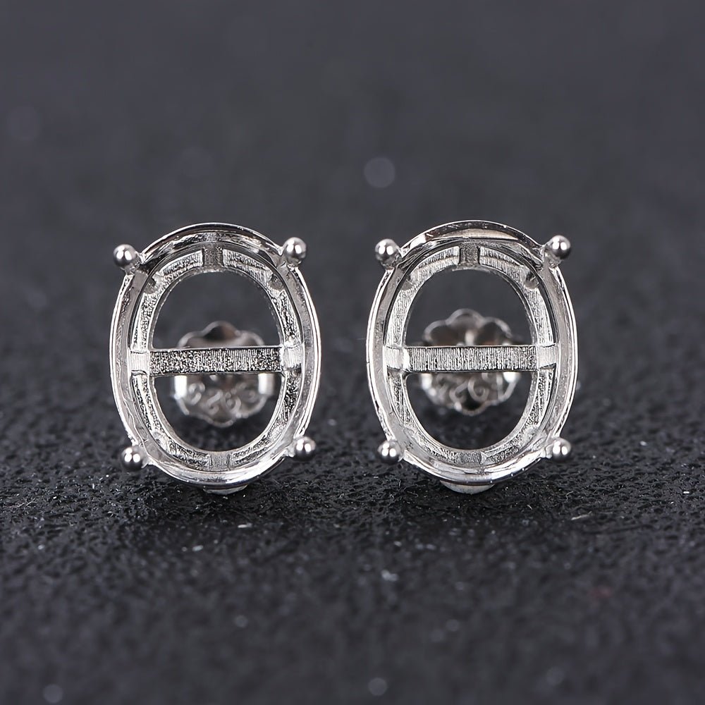 1 Pair Oval 4-Prong Silvery Golden Rose Golden Color Solid 925 Sterling Silvery Stud Earring Settings DIY Jewelry Supplies, Jewelry Making