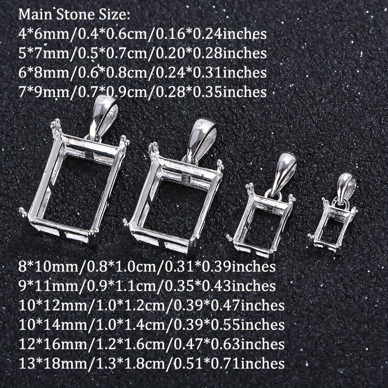 4*6-10x14mm Square Pendant Base, Simple 8-Claw Pendant Setting, S925 Silver, DIY Jewelry Findings, Jewelry Making