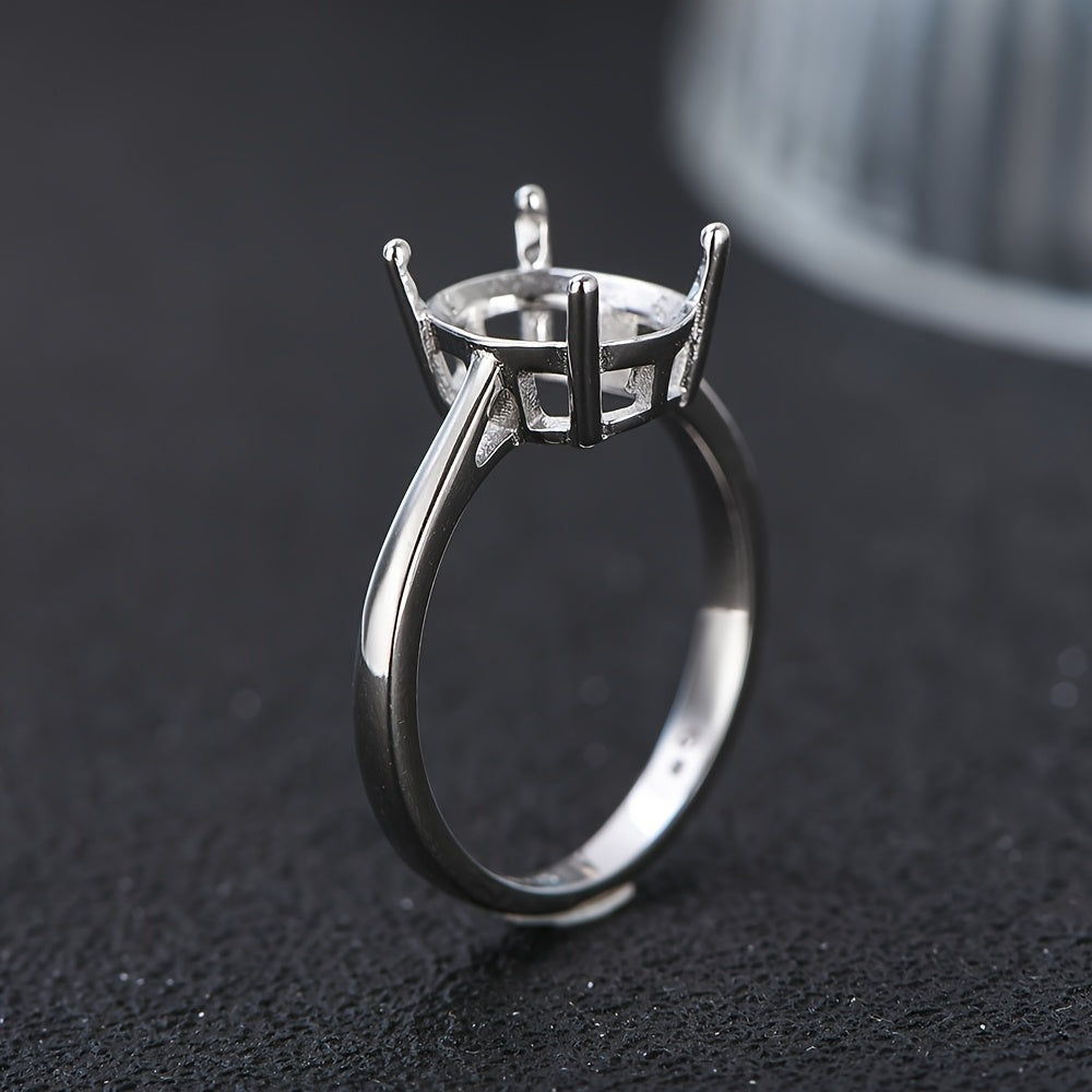 925 Silvery 8x10 Simple Four-Prong Engagement Ring Blank Band - Ideal for Custom Engraving & Personalization, Jewelry Making Essentials, Blank Band Jewelry|Minimalist Ring Design|Durable Metal Band, Blank Rings
