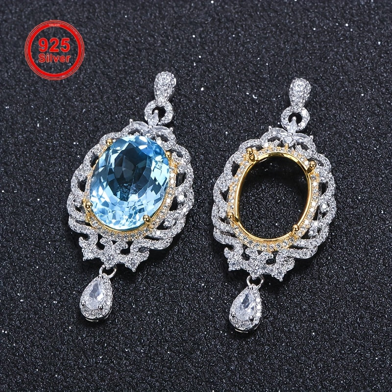 Luxury 12*16mm Dual-Tone Plated 925 Sterling Silver Pendant Setting-DIY Elegant Women's Jewelry